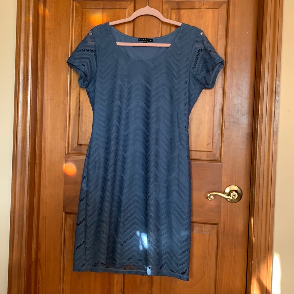 Blue dress, two layers, comfortable. Sz L
